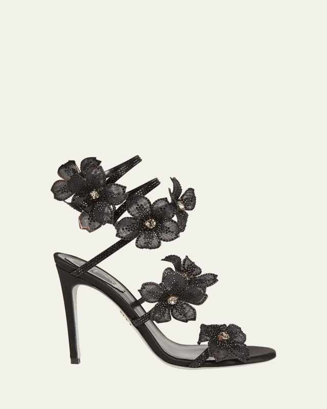 Satin Strass Flower Wrap-Up Sandals